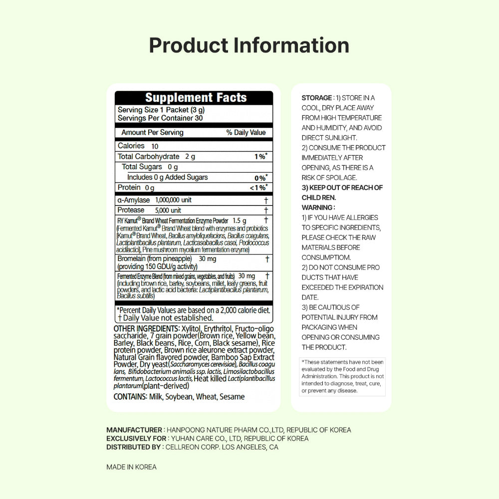 Enzyme with Kamut Brand Khorasan Wheat and Bromelain 0.11 oz. (3g) x 30packets